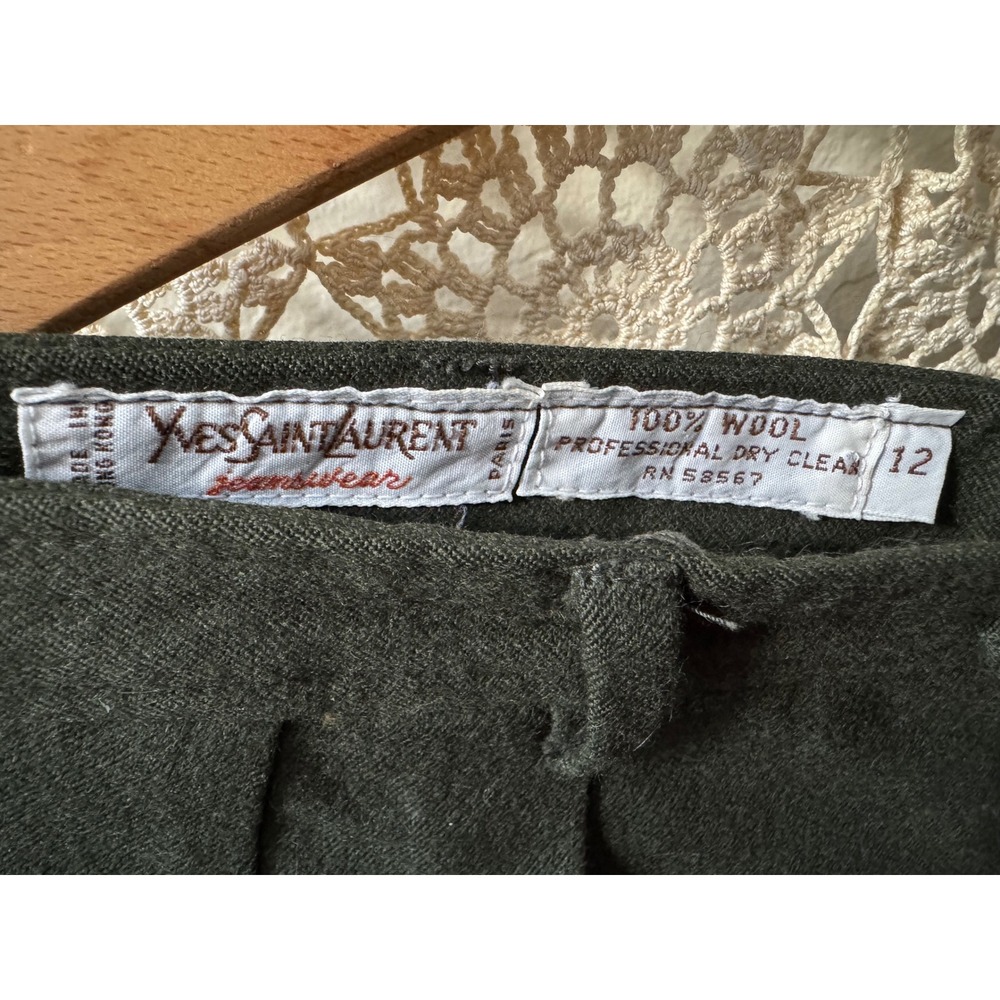 Vintage 70's Yves Saint Laurent Pleated Wool Dress Pants Size 12 Green - Picture 3 of 9